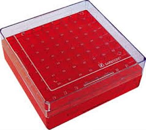 Criobox para 81 microtubos de 3 à 5 mL, policarbonato, vermelho, unidade, mod.: CB81T5R (Bionaky)