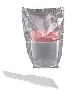 Coletor Universal 70 mL, Com Pá, Estéril, Frasco Transparente e Tampa Vermelha, Graduado, unidade, mod.: CLT70ES-PA-UND (Cralplast)