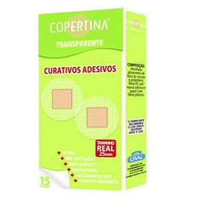 Curativo adesivo transparente, hipoalergenico, estéril, tamanho 25mm diâmetro, caixa com 15 unidades, mod.: COPE15T (Copertina)