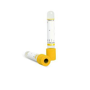 Tubo para coleta á vacuo com ativador de coágulo e gel, 3,5 ml, plástico, amarelo, rack com 100 unidades, mod.: K50-335S (OLEN)