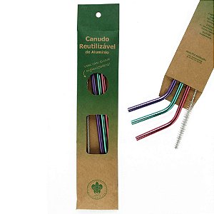 Kit Candy Color 3 Canudos Curvados + Escova Higienizadora