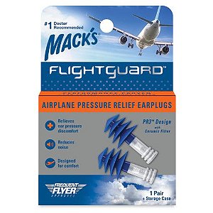 Protetor Auricular Mack's Flightguard para Pressão de Vôo com Case 1 Par