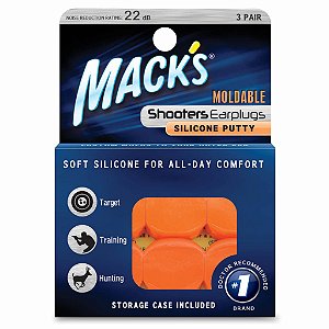 Protetor Auricular Mack's Shooters para Atiradores em Silicone Moldável 22dB 3 Pares