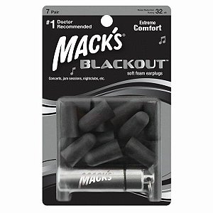 Protetor Auricular Mack's Blackout para Músicos e Shows 32dB com Case 7 Pares