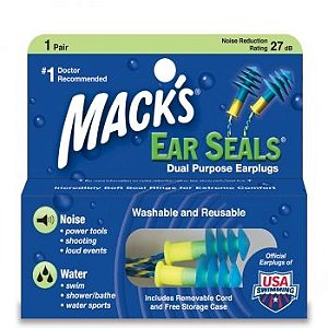 Protetor Auricular Mack's Ear Seals para Natação 27db com Case 1 Par