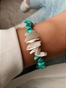Pulseira Cascalho Turquesa e Madrepérola