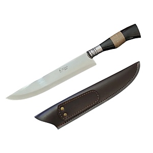 FACA CHURRAS ELMO INOX CABO RESINA TIPO CHIFRE MADEIRA 9 POL