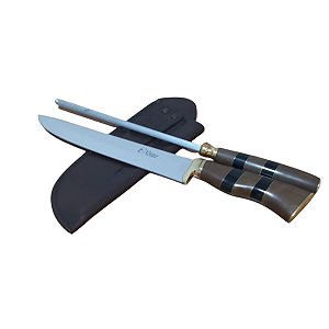 CONJUNTO FACA E CHAIRA 8 POLEGADAS CUTELARIA ELMO - RESINA / MADEIRA