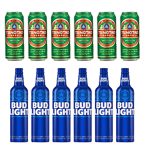 KIT 12 CERVEJA  IMPORTADA 6  BUD LIGHT ALUMINIO 6 CERVEJA TSINGTAO