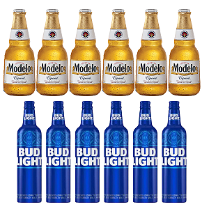 KIT 12 CERVEJAS 6 BUD LIGHT 6 MODELO