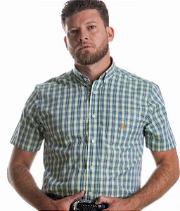 Camisa Austin Manga Curta Xadrez Grande Azul