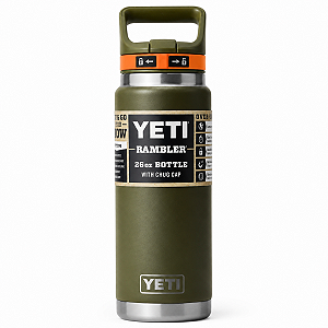 GARRAFA TÉRMICA YETI RAMBLER 26 OZ COM TAMPA FLIP CHUG VERDE OLIVA