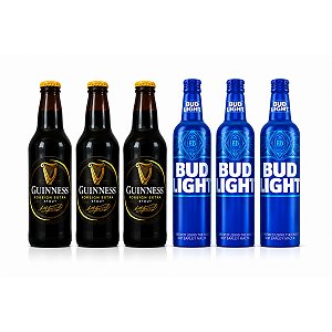 KIT COM 2 CERVEJAS GUINNESS E BUD LIGHT - 3 UN CADA