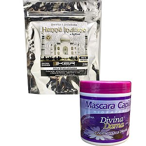 Henê Em Pó Indiano Kerafios Iker 200g Preto + Creme branco