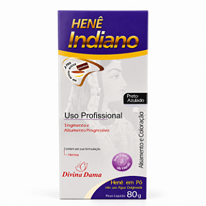 Henê Indiano em Pó Preto Azulado 80g Alisa e tinge Cabelos