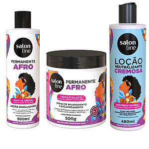 Kit Permanente Afro Salon Line Completo 3 Produtos