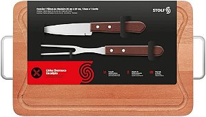 Kit Churrasco 3 Peças Eucalipto Tábua, Faca e Garfo