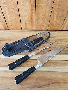 Conjunto Faca e Garfo 8" Aço Cirúrgico Cabo Preto