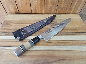 Faca Desenhada 10" Aço Cirúrgico Cabo de Madeira Caramelo