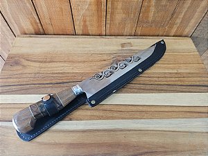 Faca Desenhada 10" Aço Cirúrgico Cabo de Madeira Mesclado