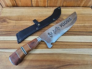 Faca Pescaria Aço Cirúrgico Cabo de Madeira Trabalhado