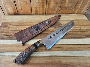 Faca Melhor Pai do Mundo Aço Cirúrgico Cabo de Madeira Trabalhado