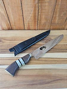 Faca Ponta Larga 10" Aço Cirúrgico Cabo de Madeira Trabalhado SG