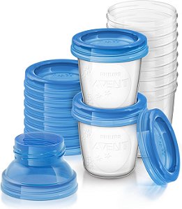 Philips AVENT Copos e tampas de armazenamento de leite materno, 10 recipientes de 170 ml