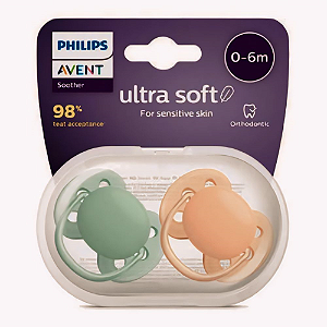 Chupeta Avent Ultra Soft Dupla Verde e Laranja 0-6M