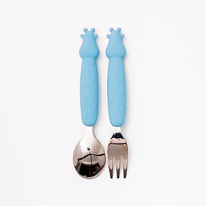 KIT TALHER INFANTIL EM AÇO INOXIDÁVEL E SILICONE AZUL PETIT PIÁ