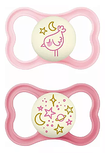 Kit 2 Chupetas Mam Supreme Night Bico De Silicone 16m+ Rosa