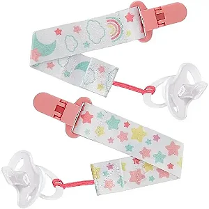 Kit Prendedor De Chupeta Buba - 2 Unidades Estrelas Rosa