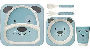 Kit Refeição Infantil Em Bambu Cachorrinho - Azul - Buba