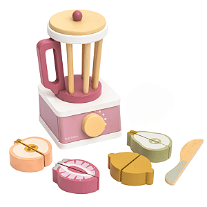 Brinquedo De Madeira Kit Liquidificador Com Frutas e Corte Rosa Büp Baby