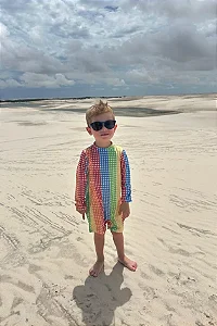 Macaquinho Praia Xadrez Colorido com Proteção UV50+ Welpie