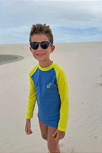 Conjunto Praia Camiseta e Sunga Boxer Azul e Neon - Welpie