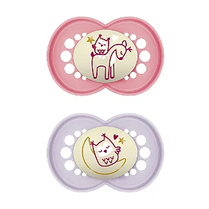 Chupeta Mam Original Night 6+ Meses Silicone Rosa, embalagem dupla - Mam