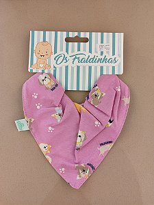 Babador Bandana Impermeavel- Rosa/ Cachorrinho