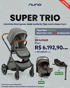 Combo Carrinho Demi Grow Cinza Oxford + Bebê Conforto Pipa Next Cinza Thunder + Base Curv - Nuna