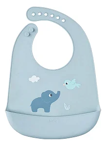 Babador Bebê Silicone Buba Impermeável Pega Migalhas Cloudy Elefante Azul