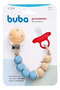 Prendedor De Chupeta Silicone E Bambu Azul - Buba