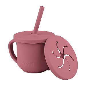 Copo Infantil Silicone 2 em 1 Canudo Snack Piccolo Rosa Infanti