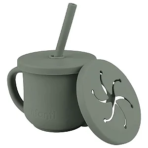 Copo Infantil Silicone 2 em 1 Canudo Snack Piccolo Verde Infanti