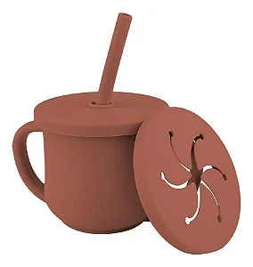 Copo Infantil Silicone 2 em 1 Canudo Snack Piccolo Terra Cota Infanti