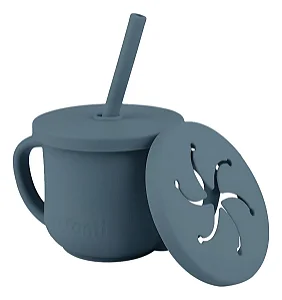 Copo Infantil Silicone 2 em 1 Canudo Snack Piccolo Azul Infanti