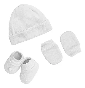 Kit Bebê Recém Nascido Rn Gorro Luva Sapatinho Pimpolho - Branco