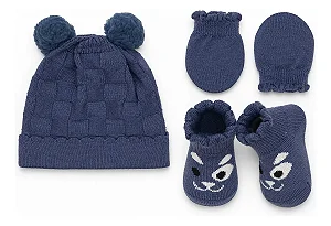 Kit Bebê Recém Nascido Rn Gorro Luva Sapatinho Pimpolho - Azul Jeans
