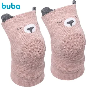 Joelheira Antiderrapante para Bebê Engatinhar Urso Rosa BUBA