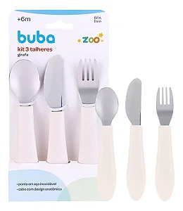 Kit 3 Talheres Buba Zoo Off White - Buba
