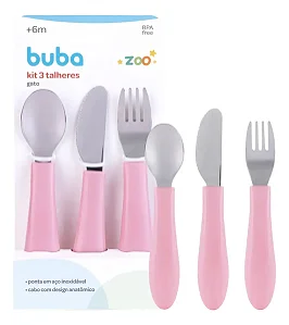 Kit 3 Talheres Buba Zoo Rosa - Buba